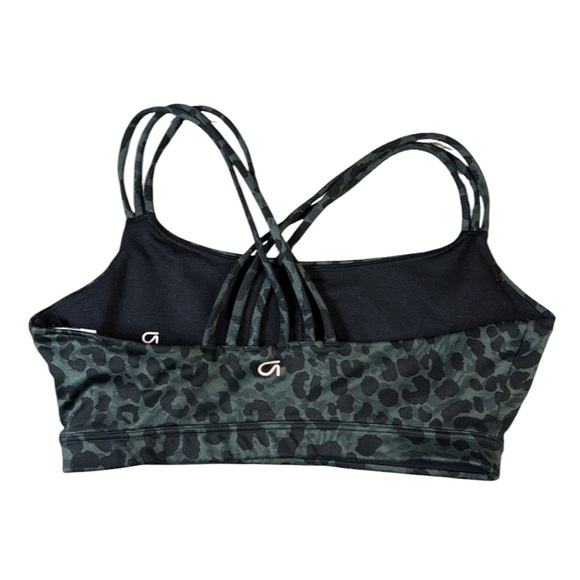 GAP Fit Eclipse Black and Green Leopard, Strappy Back Sports Bra XS - Picture 6 of 8